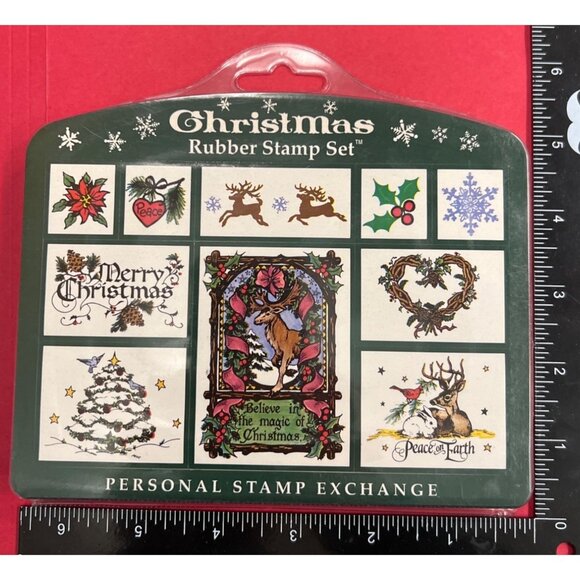 1993 Christmas Rubber Stamp Set By Personal Stamp Exchange SK107 - Picture 1 of 3